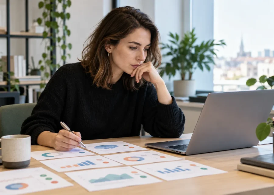 Specjalistka analizująca dziennik testów kampanii reklamowej