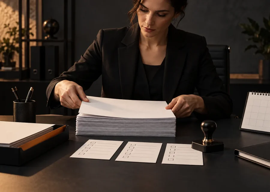 Specjalistka porządkująca formularze i checklistę wymagań formalnych