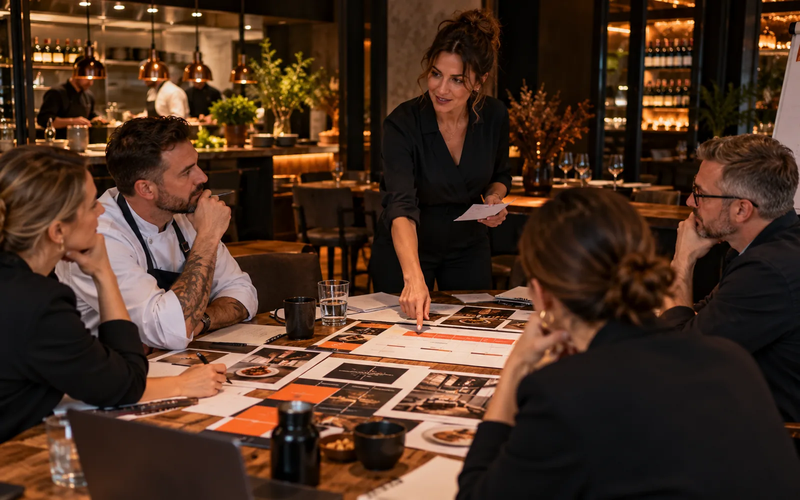 Szkolenie managerskie prowadzone w operacyjnym otoczeniu restauracji