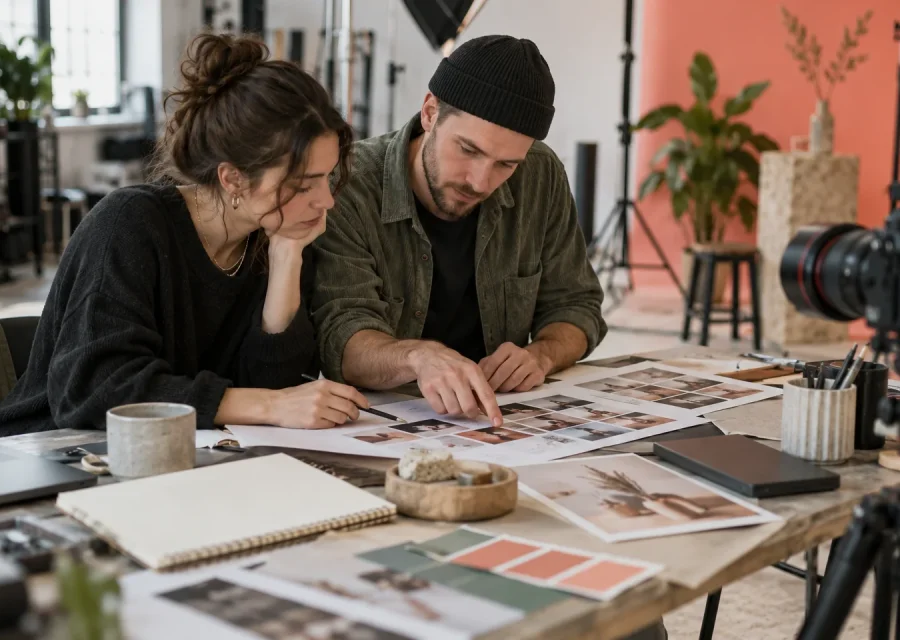 Twórca nagrywający materiał reklamowy w profesjonalnym studiu
