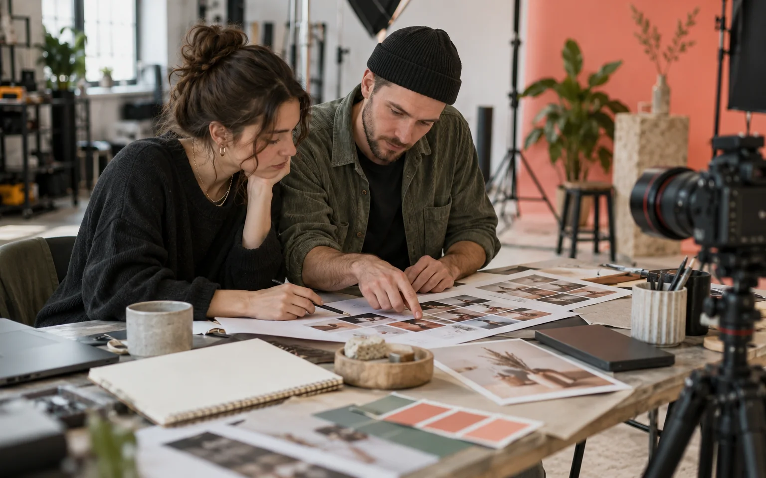 Twórca nagrywający materiał reklamowy w profesjonalnym studiu